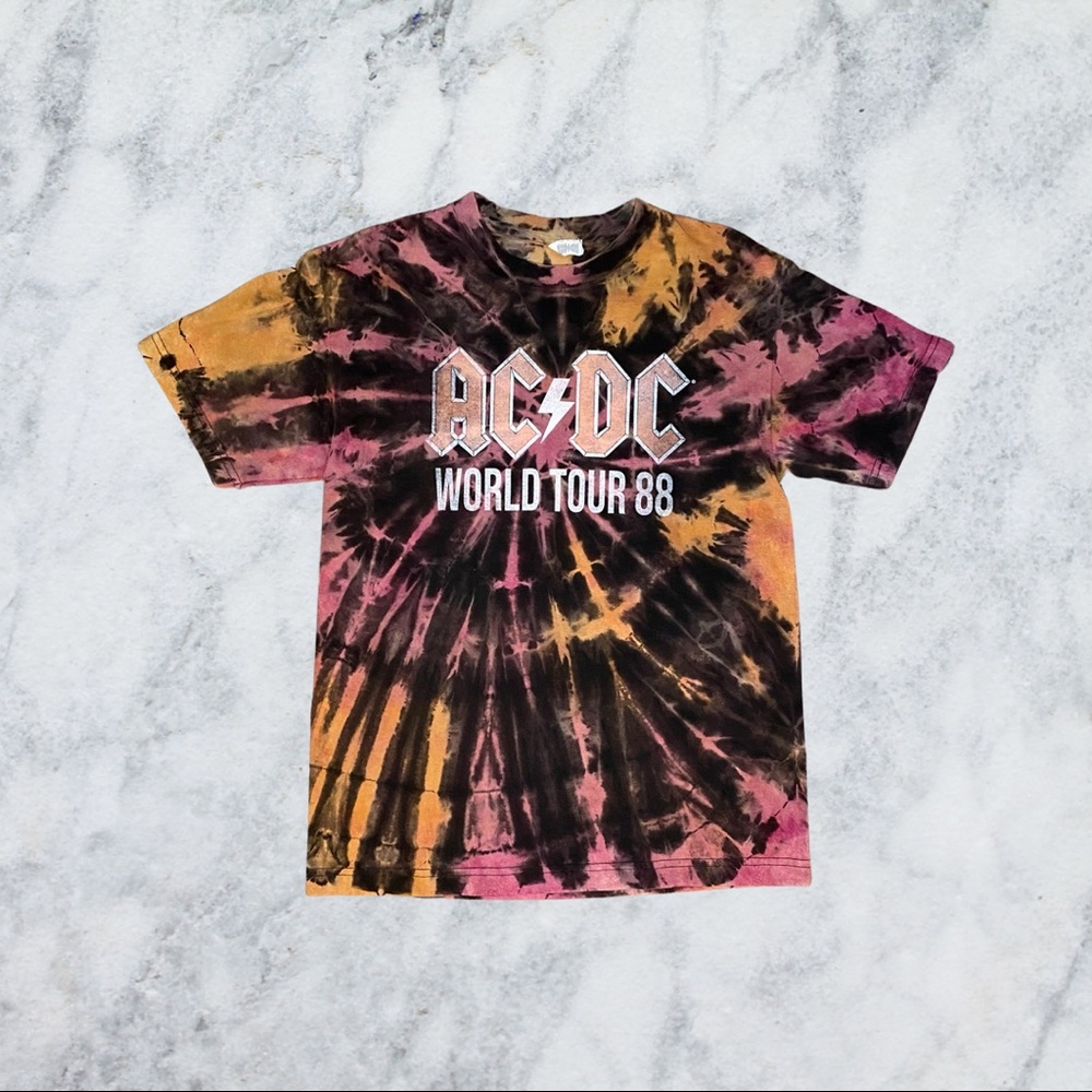 AC/DC Tie-Dye 'World Tour 88' Tee - Pink Black Orange